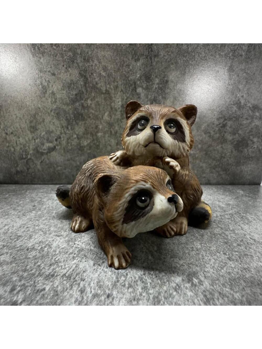 Ceramic baby Raccoon Pair Figurine homco #1454 3 3/4” tall